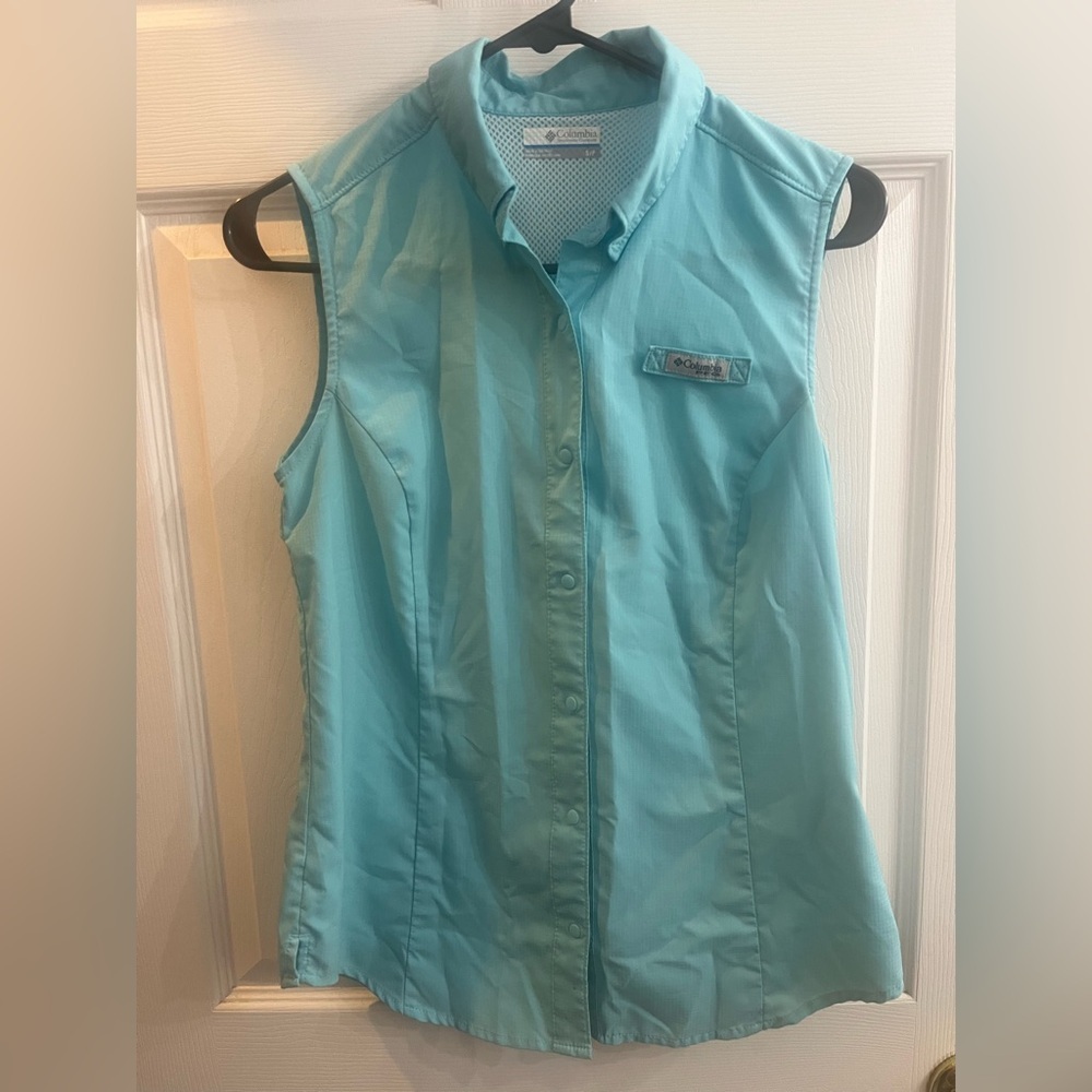 Columbia Aqua PFG Blue Sleeveless Snap Tank Top